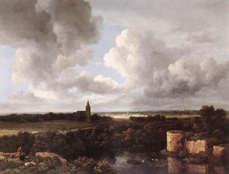 Jacob van Ruisdael An Extensive Landscape with Ruined Castle and Village Church Norge oil painting art